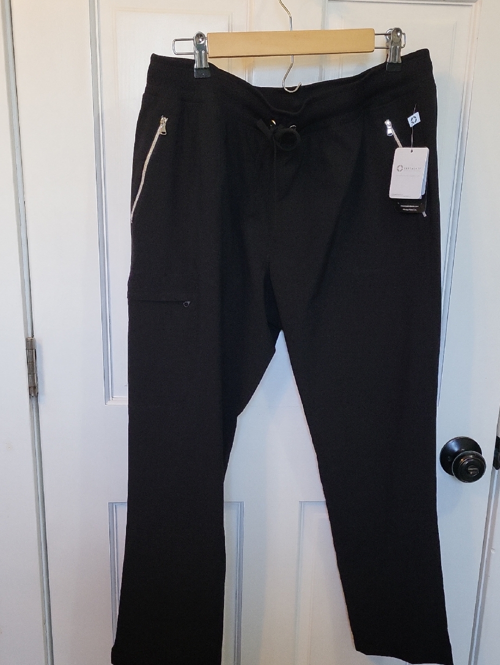Cherokee Black Women's Drawstring Scrub Pants with Zip Pockets